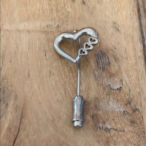 Vintage Gold Tone Heart Stick Pin, Hat Pin.